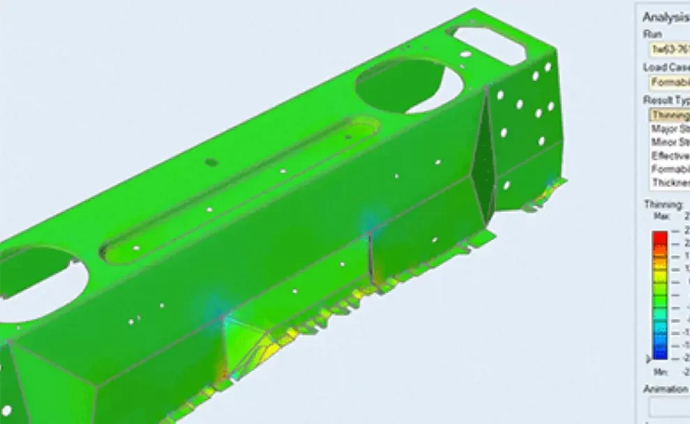 Inspire Form thinning result on a formed sheet metal part